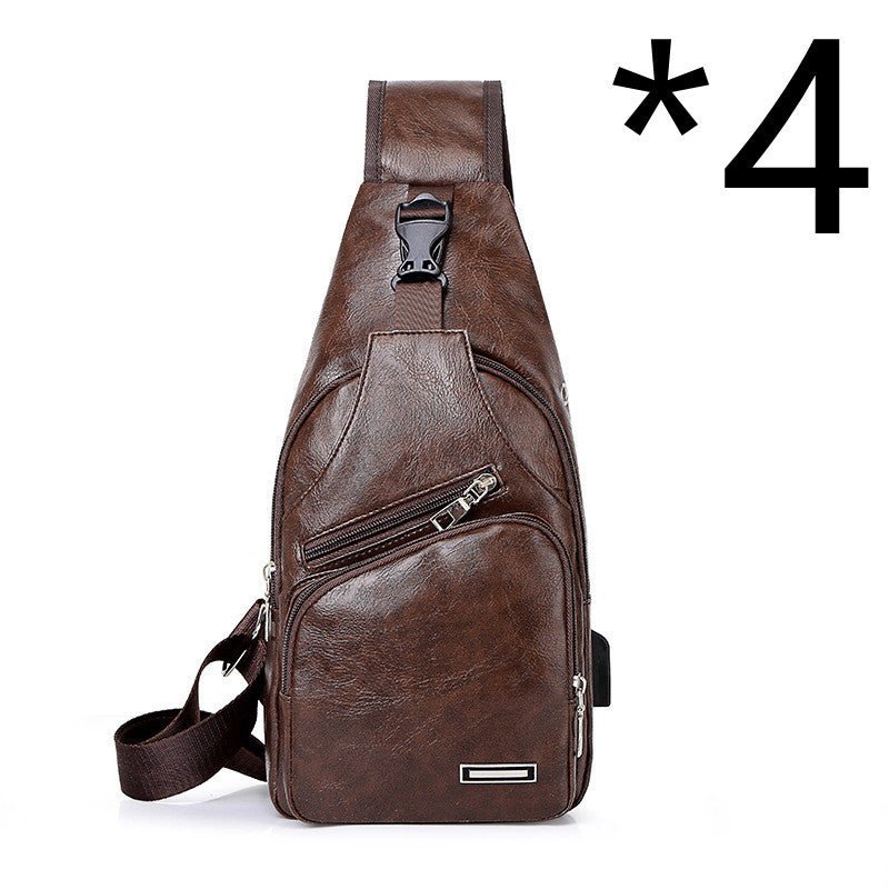 Men’s USB charging chest bag made of PU leather with zipper closure and crossbody design