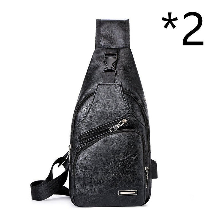 Men’s USB charging chest bag made of PU leather with zipper closure and crossbody design