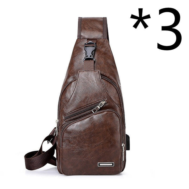 Men’s USB charging chest bag made of PU leather with zipper closure and crossbody design
