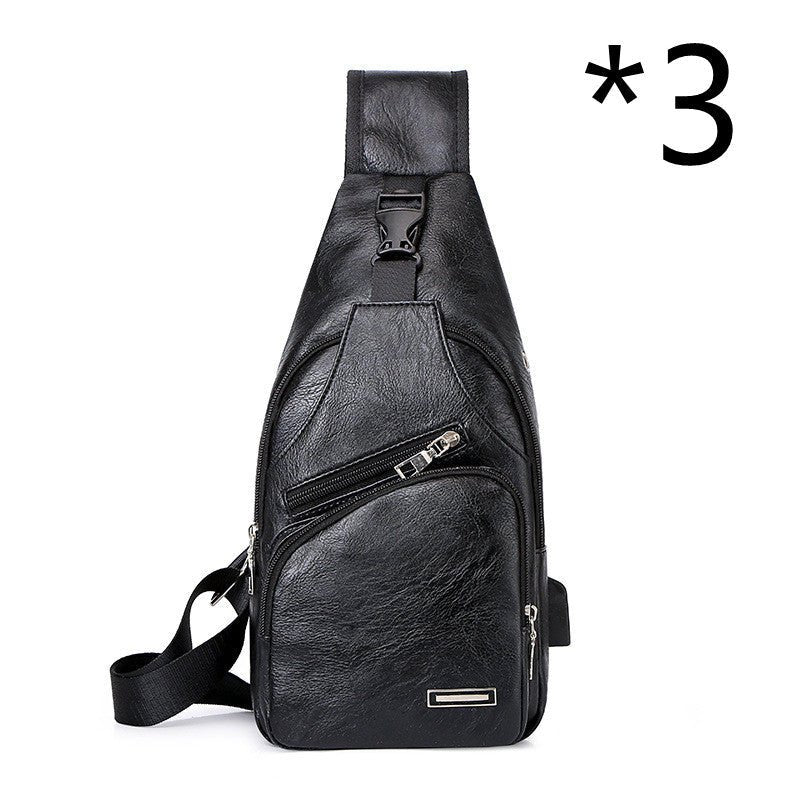 Men’s USB charging chest bag made of PU leather with zipper closure and crossbody design