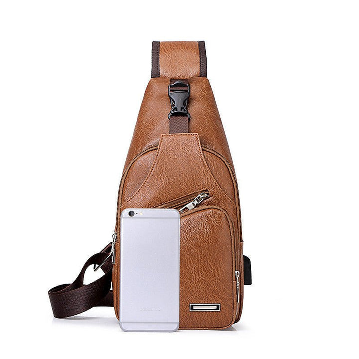Men’s USB charging chest bag made of PU leather with zipper closure and crossbody design