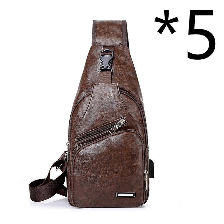 Men’s USB charging chest bag made of PU leather with zipper closure and crossbody design