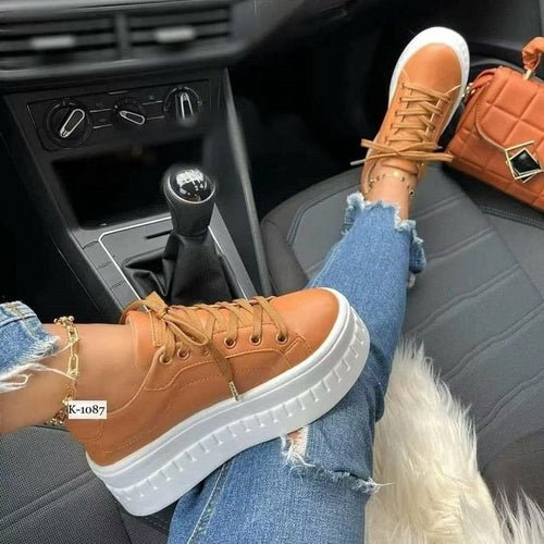 Women’s platform sneakers with flat sole for casual everyday comfort and modern style