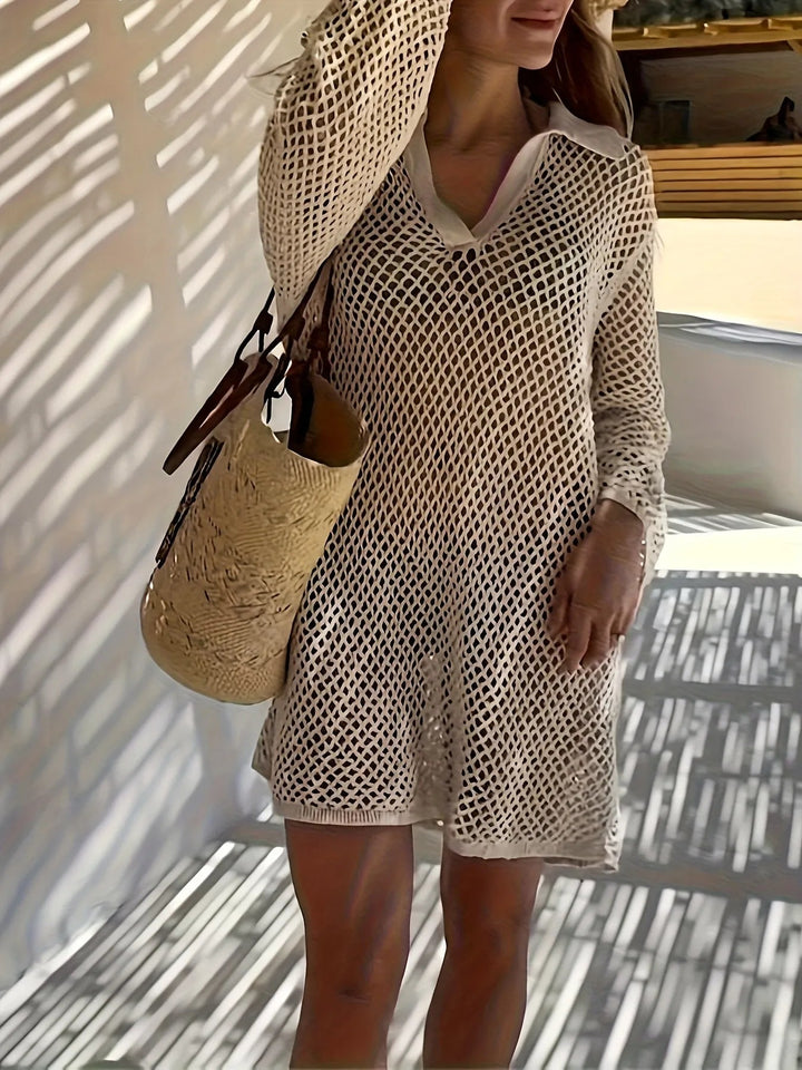 Collared Knit Cover Up Dress – Sheer Oversized Style - Glow Goddess