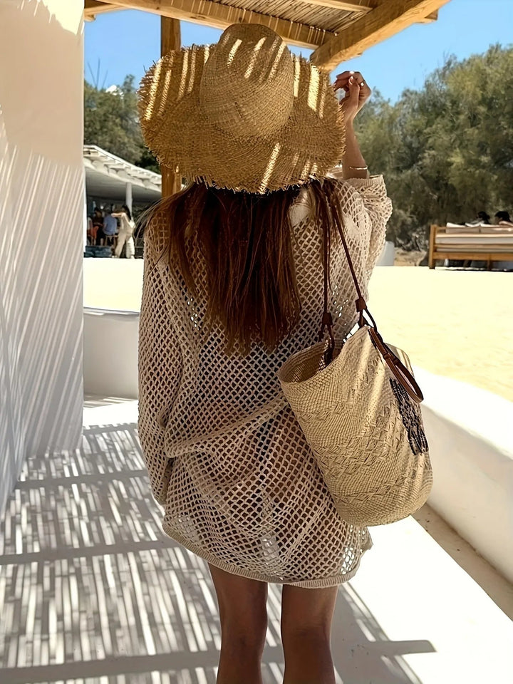 Collared Knit Cover Up Dress – Sheer Oversized Style - Glow Goddess