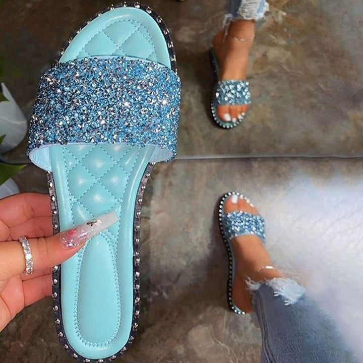 Crystal Bling Flat Sandals for Women – Summer Slides - Glow Goddess