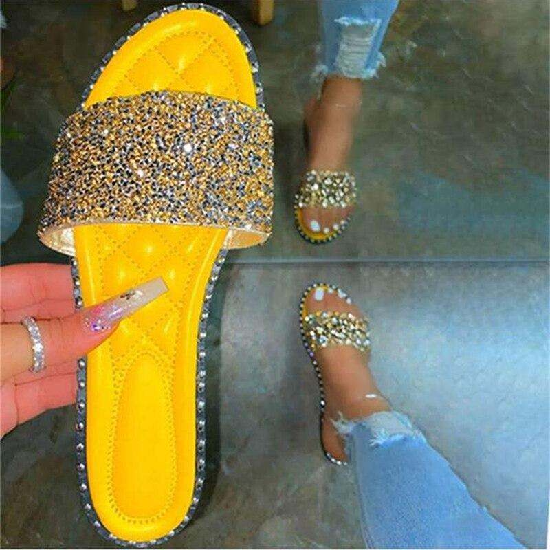 Crystal Bling Flat Sandals for Women – Summer Slides - Glow Goddess