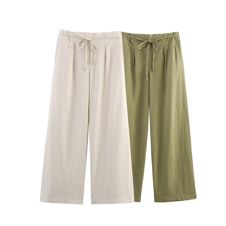 Solid Color Casual Loose Linen Wide-leg Pants