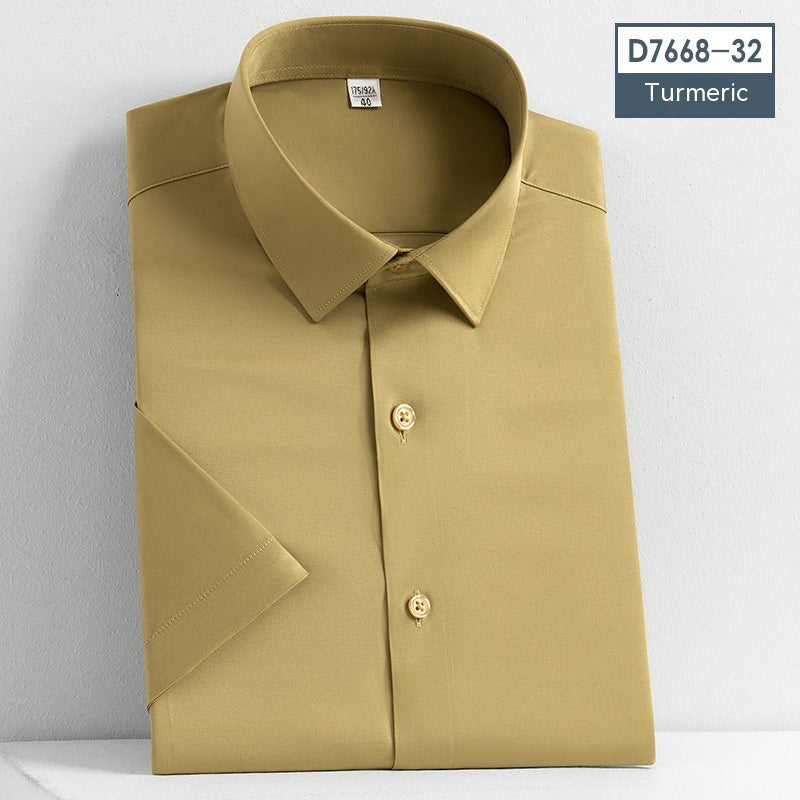 Non-Iron Short-Sleeved Stretch Shirt - Solid Color Men's Top