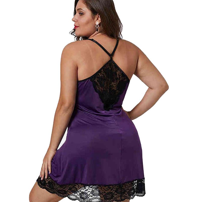 Deep V Lace Suspender Lace Nightdress - Glow Goddess