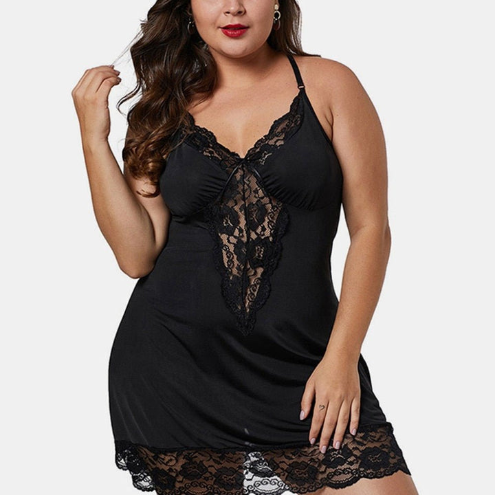 Deep V Lace Suspender Lace Nightdress - Glow Goddess