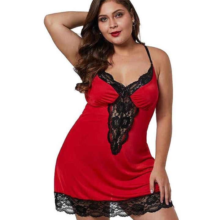 Deep V Lace Suspender Lace Nightdress - Glow Goddess
