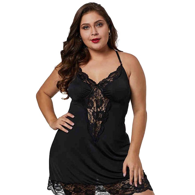 Deep V Lace Suspender Lace Nightdress - Glow Goddess