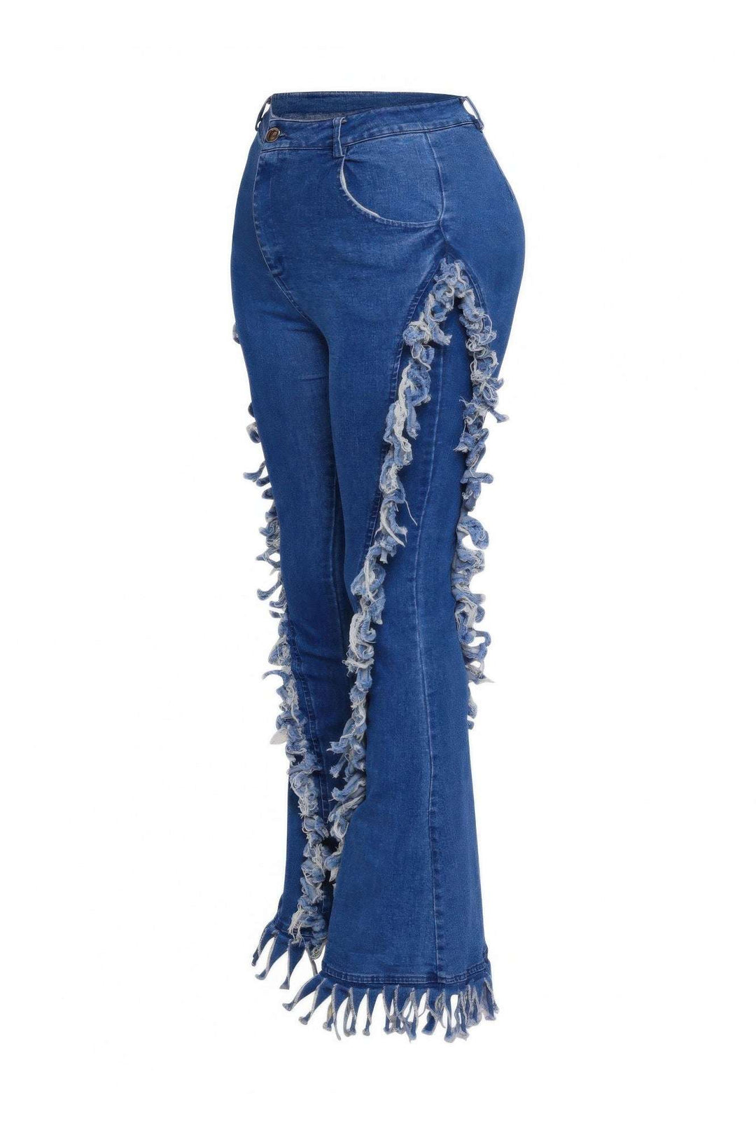 Distressed Fringe Denim Flared Pant - Glow Goddess