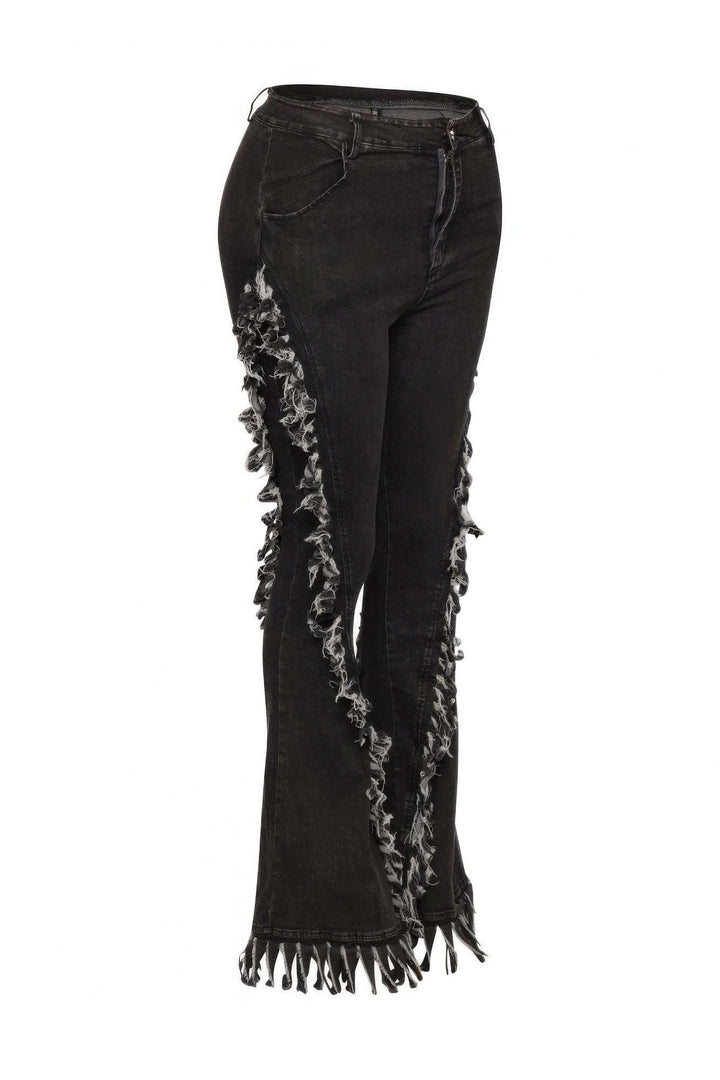 Distressed Fringe Denim Flared Pant - Glow Goddess