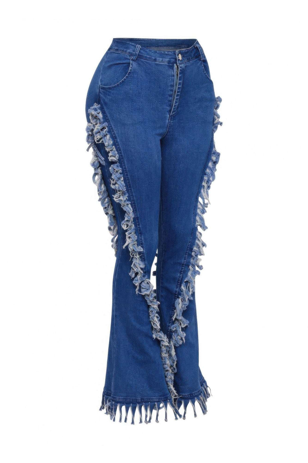 Distressed Fringe Denim Flared Pant - Glow Goddess