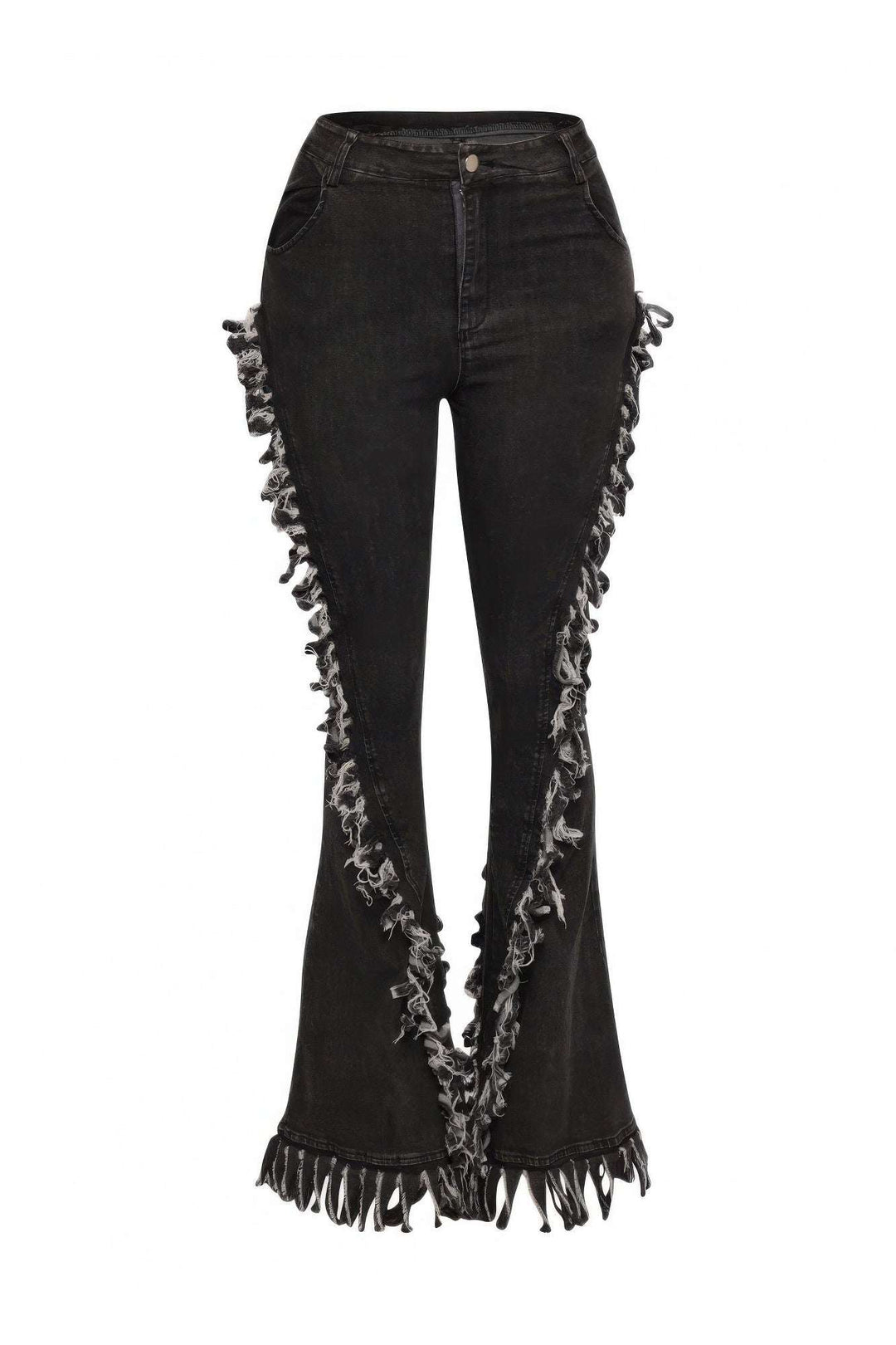 Distressed Fringe Denim Flared Pant - Glow Goddess