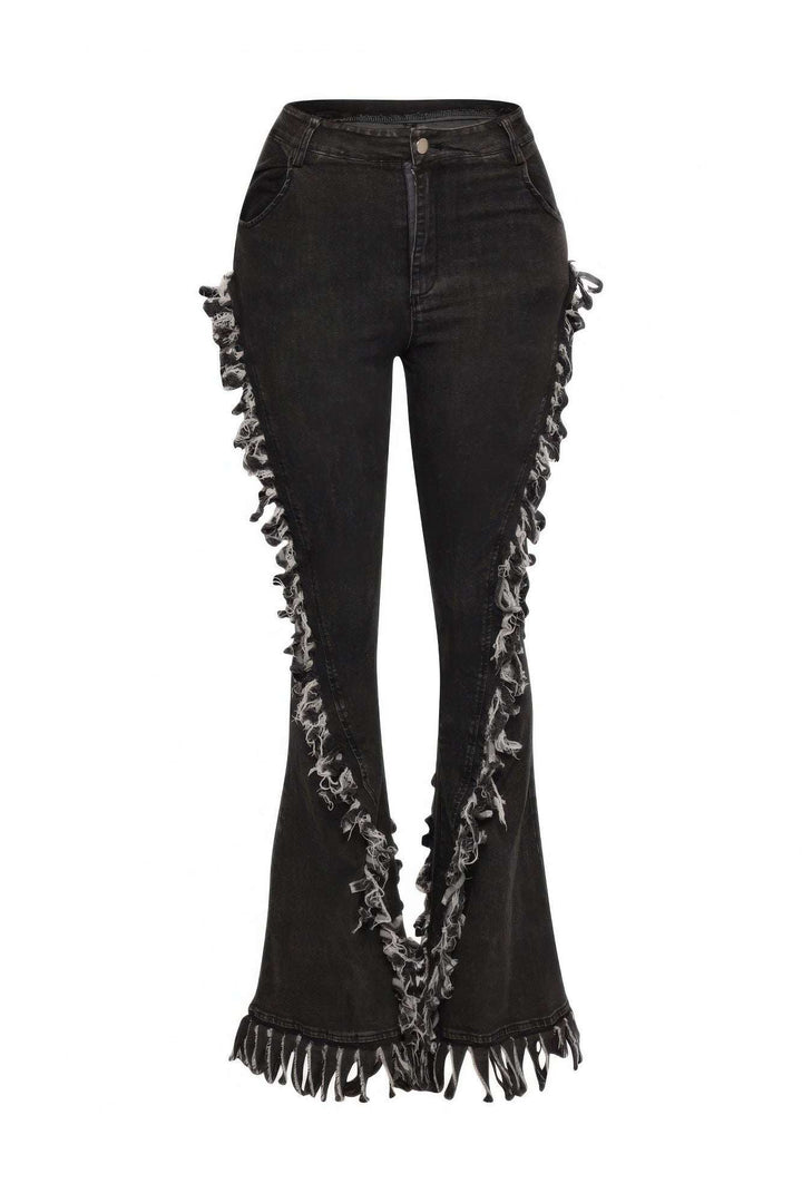 Distressed Fringe Denim Flared Pant - Glow Goddess