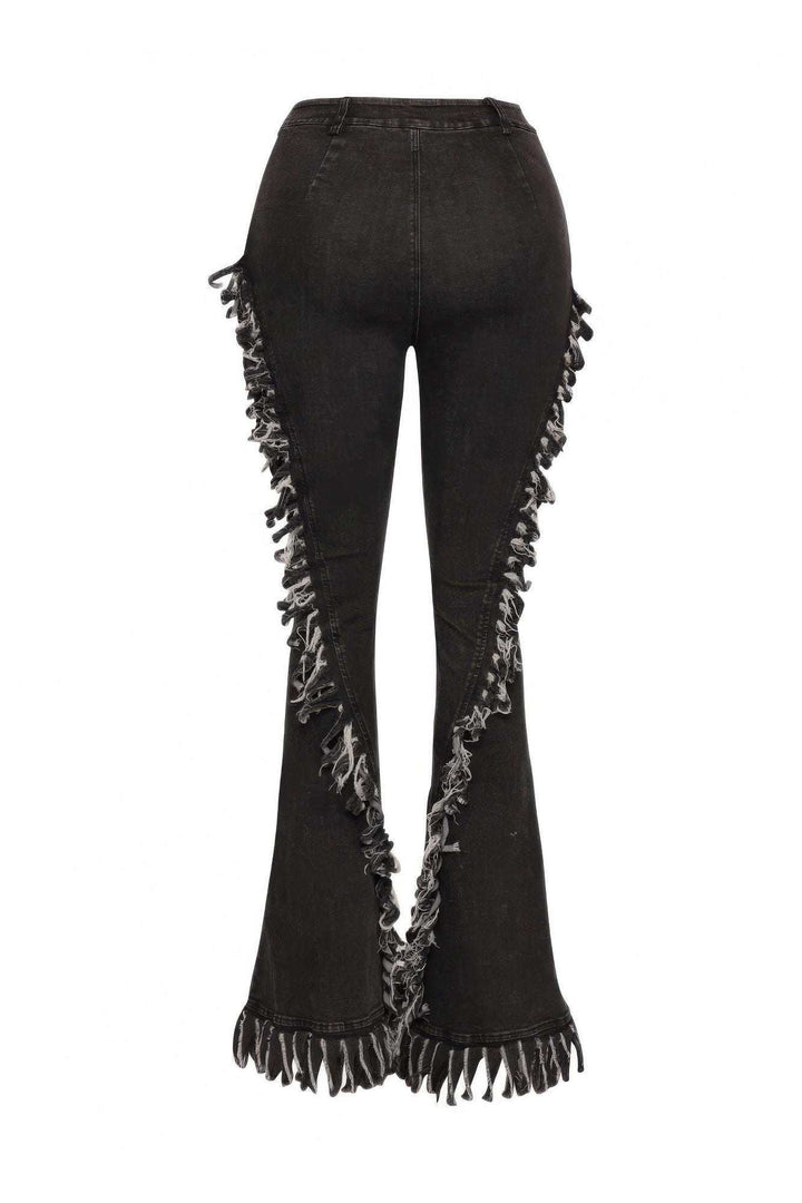 Distressed Fringe Denim Flared Pant - Glow Goddess