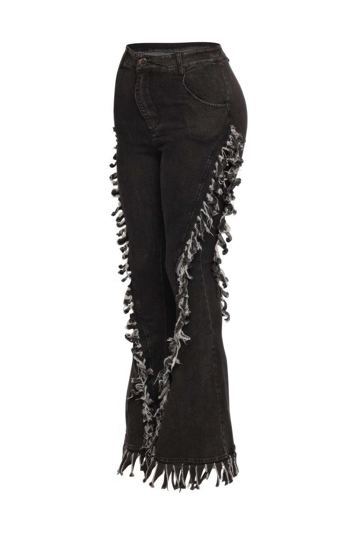 Distressed Fringe Denim Flared Pant - Glow Goddess