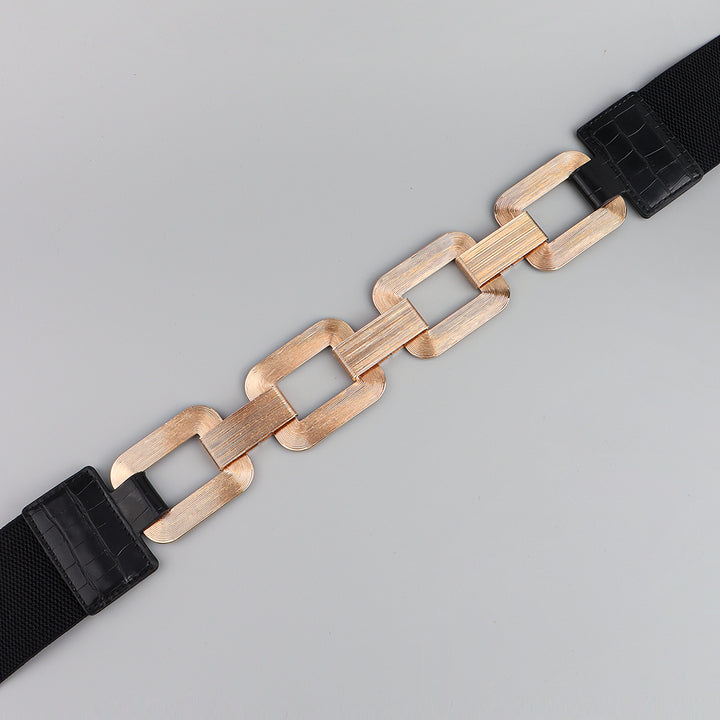 The New Women's Gold Black Wide Belt Decoration Fashion Elastic Metal 
 Product information:
 
 Style:all-match fashion
 
 Material
 :
 Alloy
 


 Treatment process: electroplating
 
 Details&amp;Type:chain   Elastic stretch 


 Produc