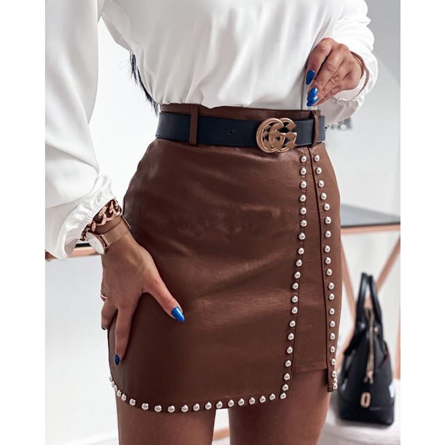 Elegant Fashion Rivets PU Leather Skirts Women - Glow Goddess