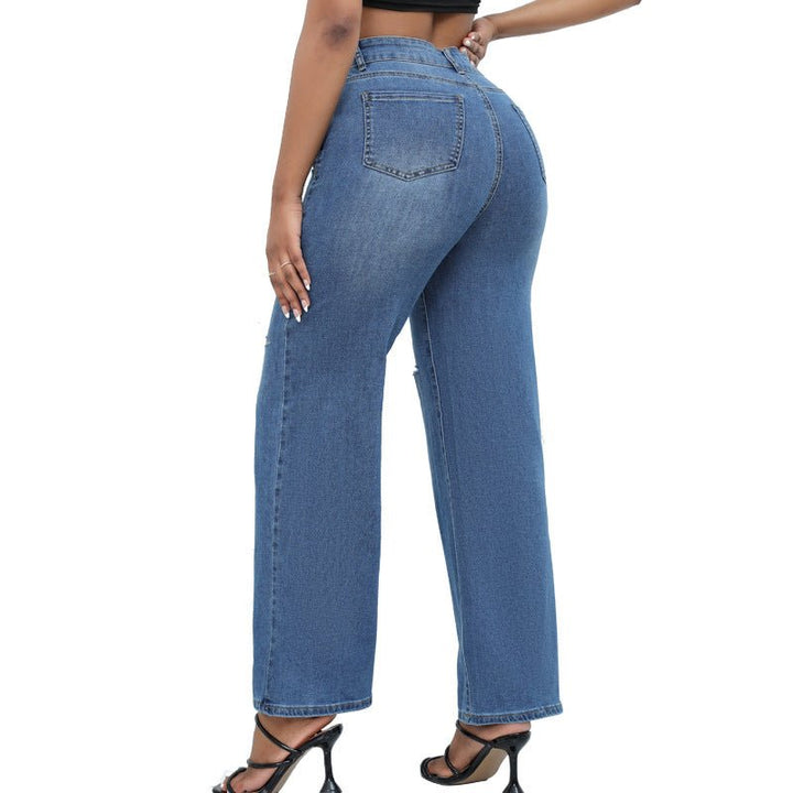 Elegant Ripped Wide - leg Jeans Women - Glow Goddess