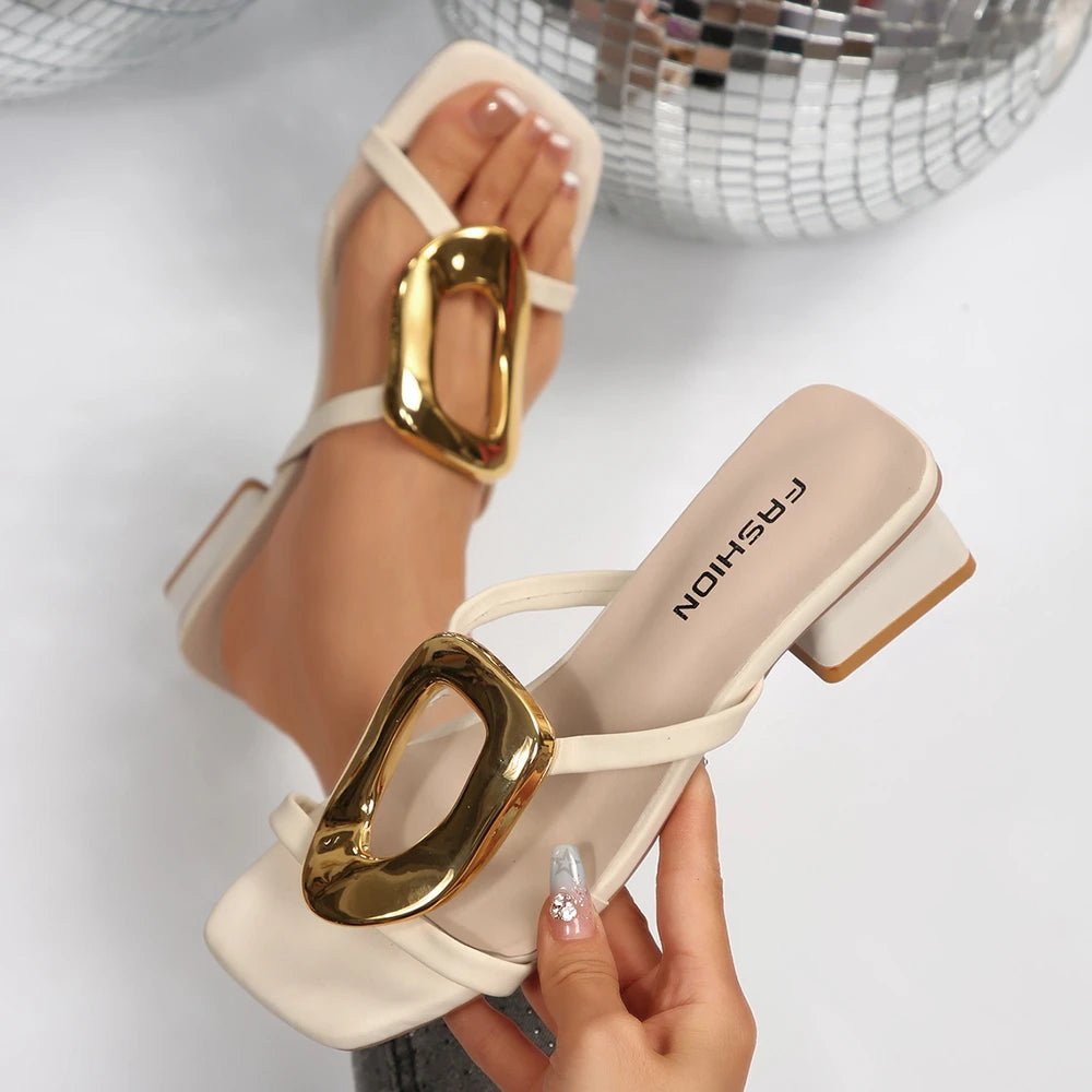 Elegant Women Sandals Sexy Designer Wedding Shoes Medium High Heels Open Toe Luxury Fashion Party Women Shoes Zapatos De Mujer - Glow Goddess