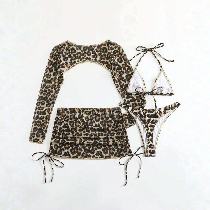European And American Leopard - Print Lace - Up Sexy Two - Piece Four - Piece Swimsuit - Glow Goddess