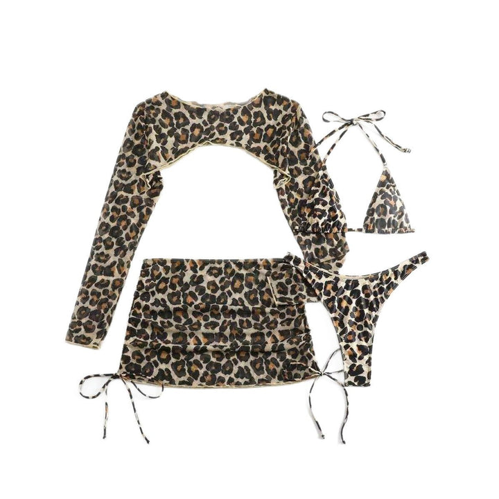 European And American Leopard - Print Lace - Up Sexy Two - Piece Four - Piece Swimsuit - Glow Goddess