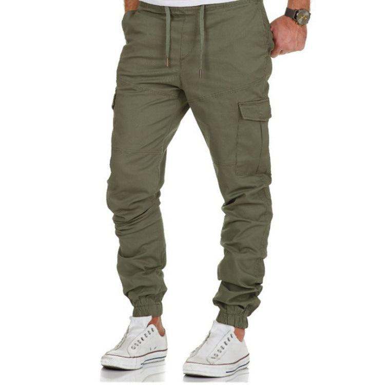 Men’s multi-pocket casual pants with straight fit, cotton material, available in khaki, gray, green, black, and navy blue