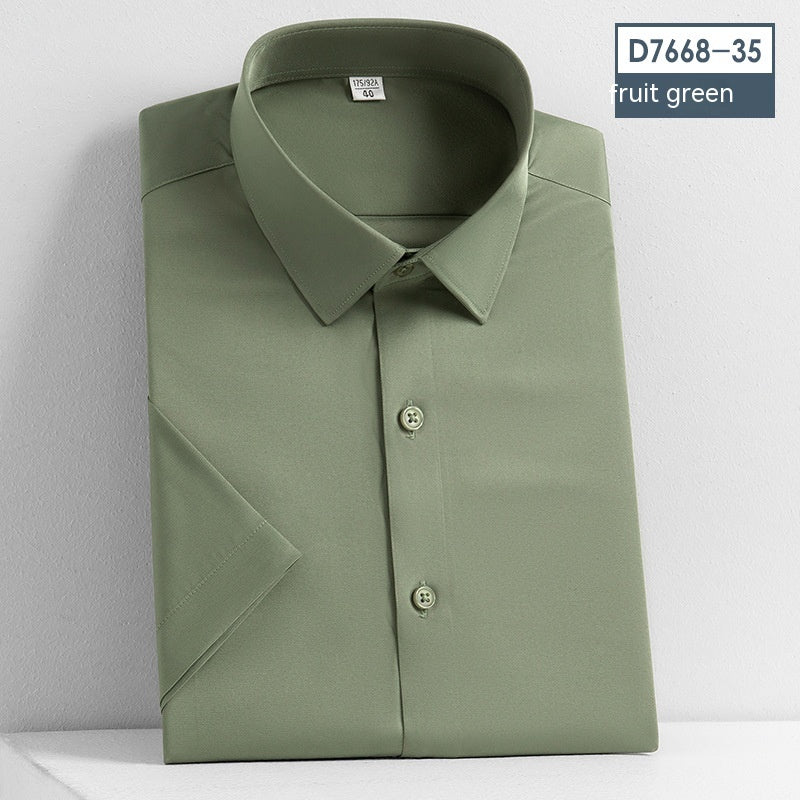 Non-Iron Short-Sleeved Stretch Shirt - Solid Color Men's Top