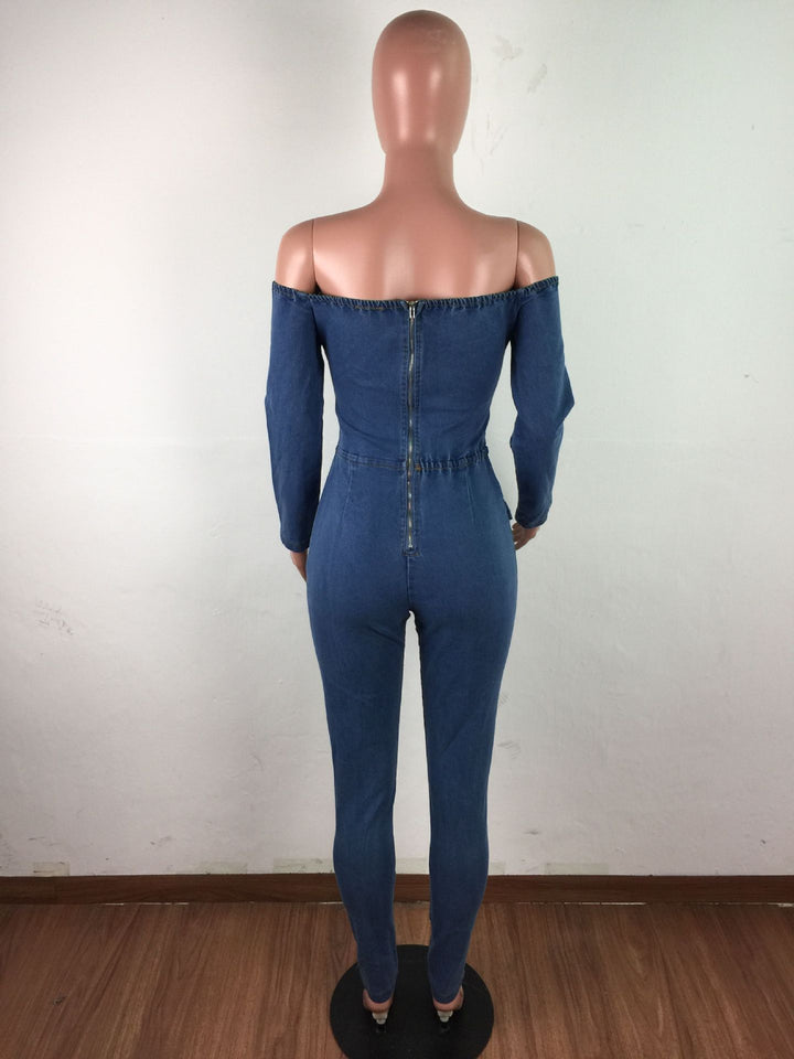 Women's One-piece Shoulder Strap Denim Jumpsuit
 
 Product information :
 
 
 Main fabric composition: cotton
 
 Waist type: middle waist
 
 Color: dark blue
 
 
 
 Size Information:
 
 
 Size: S,M,L,XL,XXL
 
 

