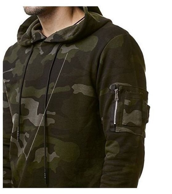 Men’s casual hooded pullover sweater in camouflage print with slim fit and long sleeves, polyester fabric for fall