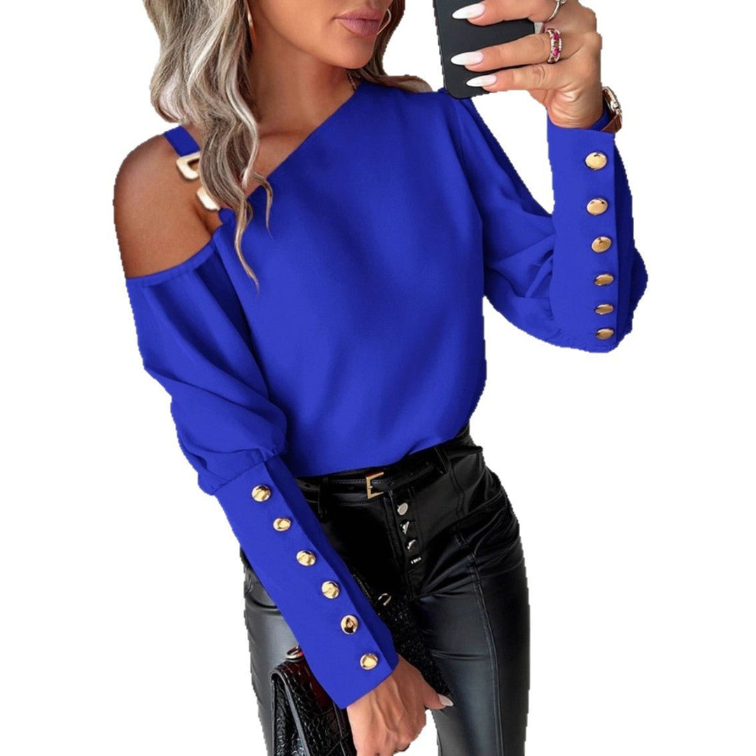 Fashion Lantern Sleeve Button Splicing Shirt Women Elegant Office Commuter O Neck Blouse Female Fall Spring Daily Casual Tops - Glow Goddess