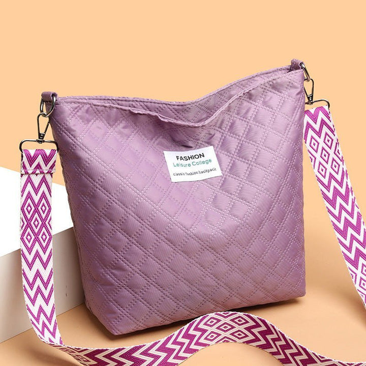 Fashion Quilted Shoulder Diamond Lattice Letter Label Large - capacity Crossbody Bag - Glow Goddess