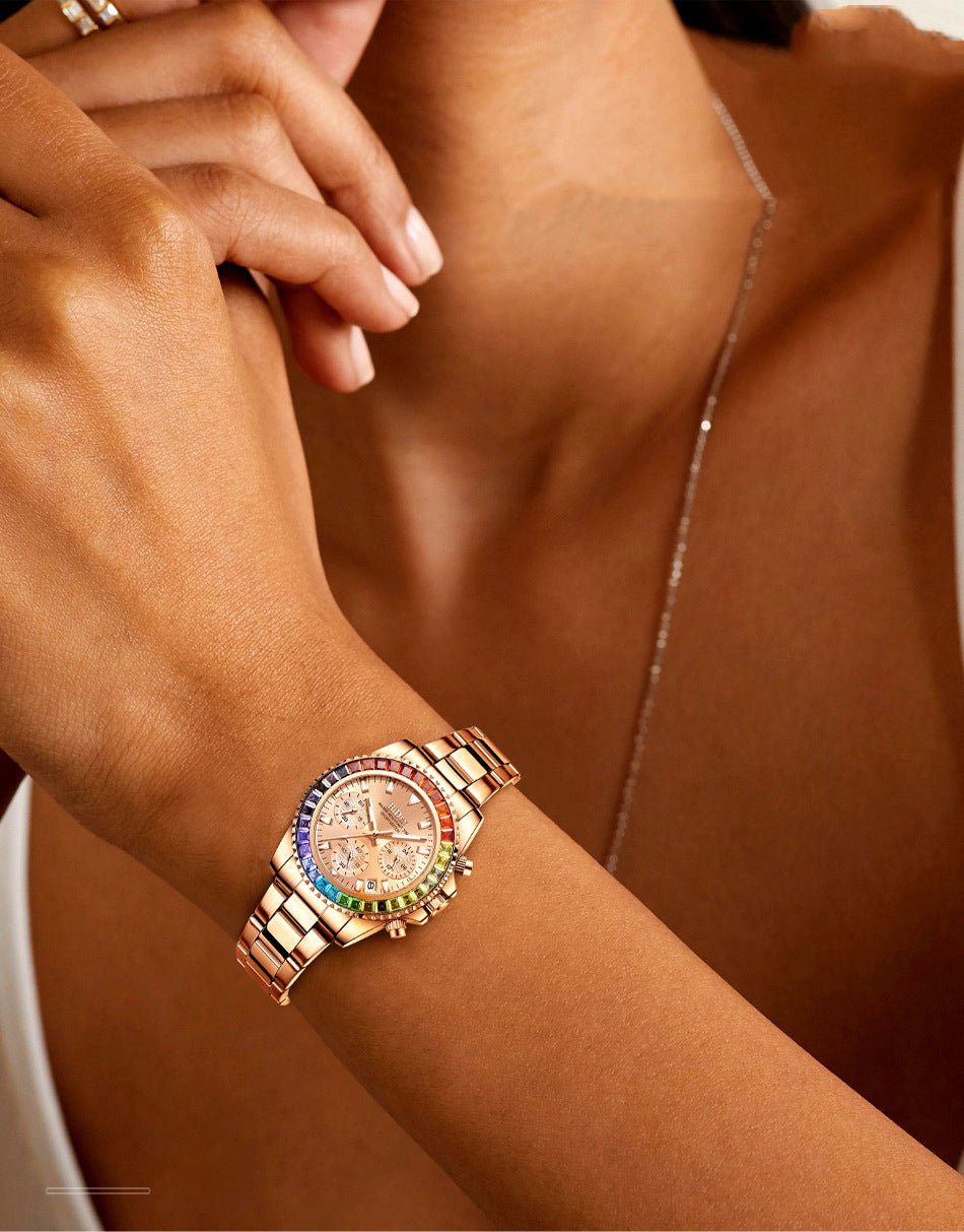 Fashion Steel Band Business Ladies Trend Colored Diamond Watch - Glow Goddess
