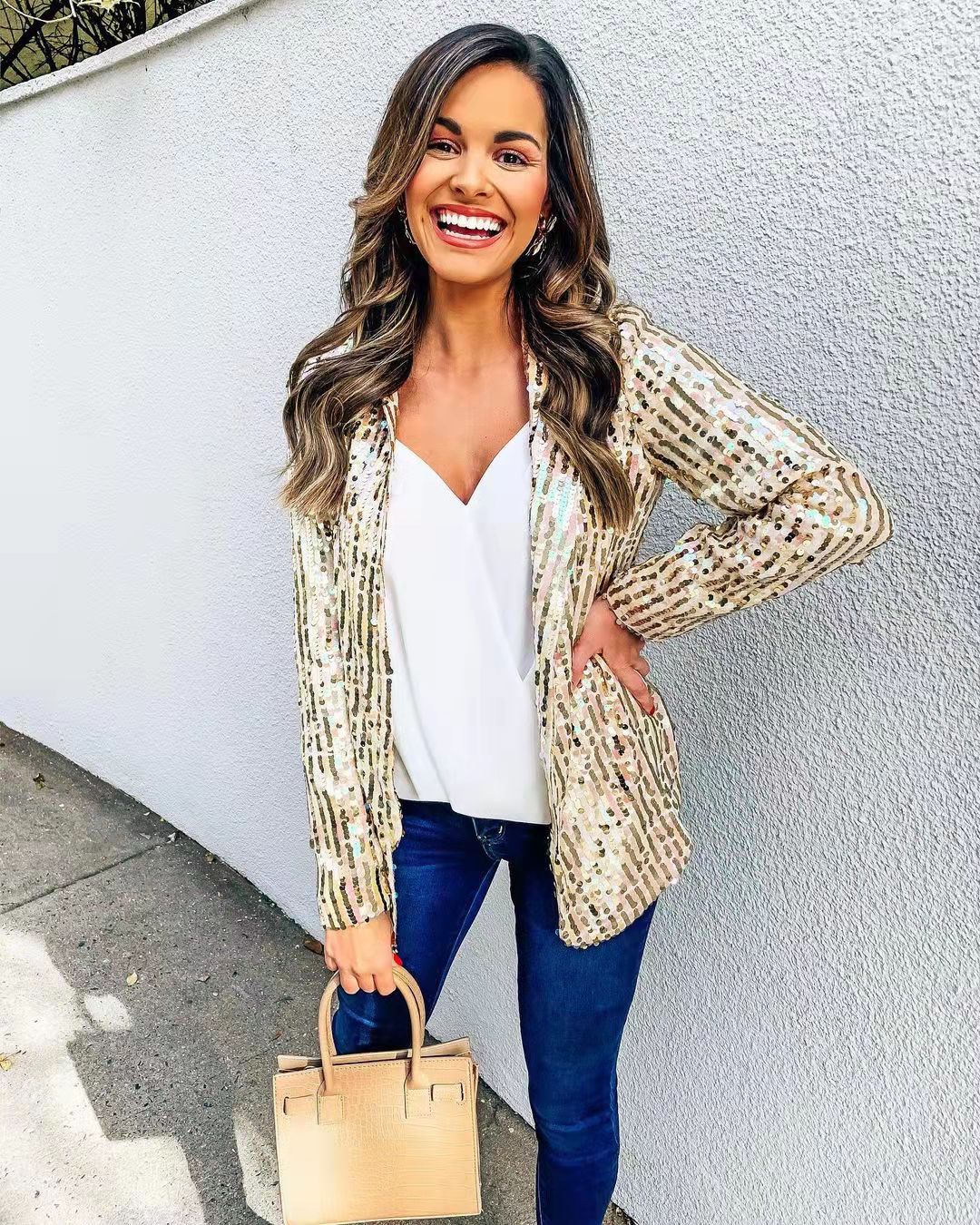 Fashionable Sequin Lapel Casual Blazer Jacket for Women - Glow Goddess