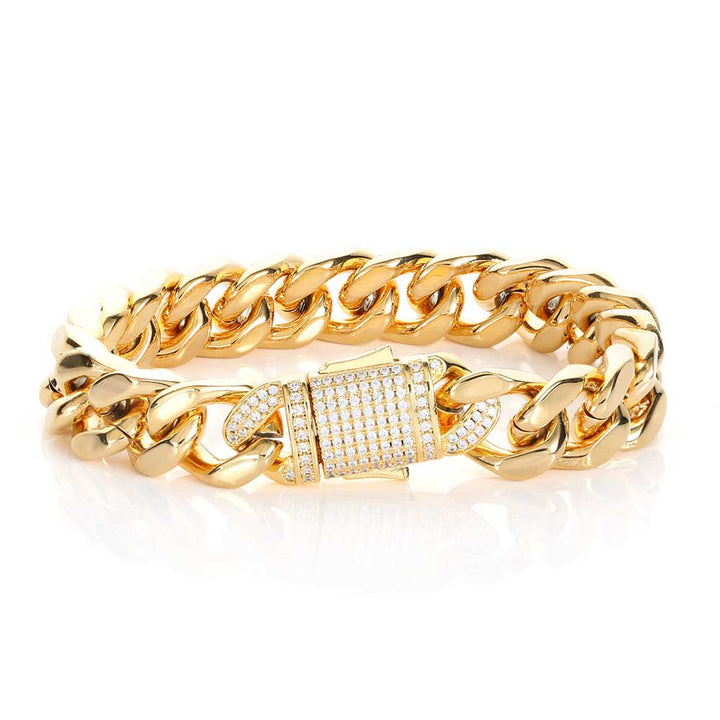Stainless Steel Cuban Chain Hip Hop Bracelet Diamond Spring Buckle Four Sides Grinding