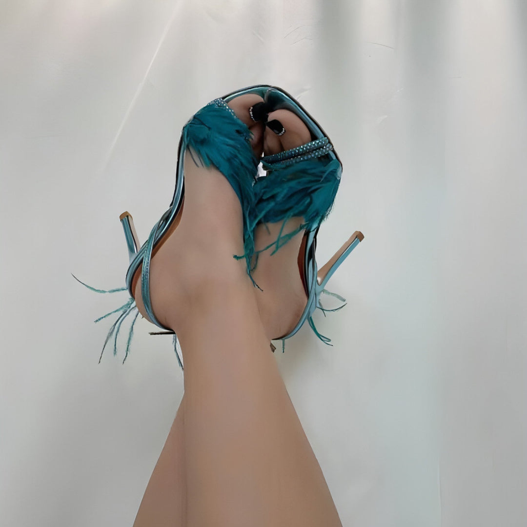 Feather Stiletto Heels for Women – Elegant Banquet High Heel Shoes - Glow Goddess