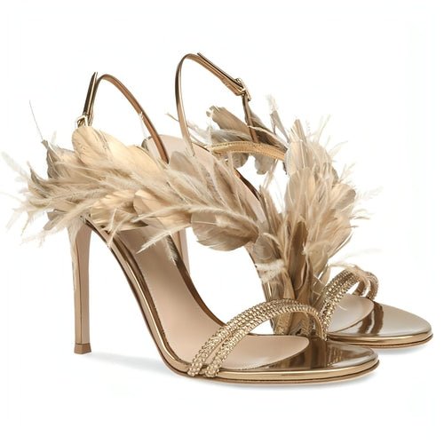 Feather Stiletto Heels for Women – Elegant Banquet High Heel Shoes - Glow Goddess