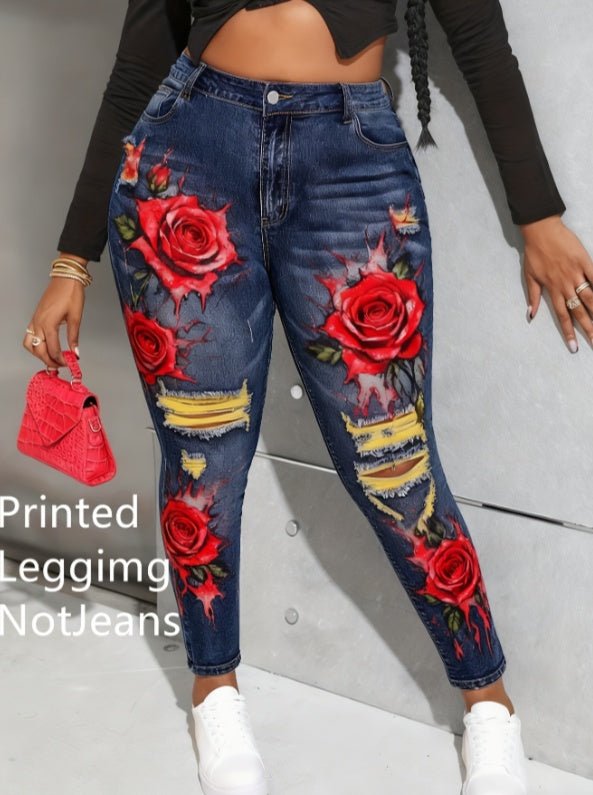 French Romantic Style. High - waisted Slimming Floral Print Denim A - line Skirt. - Glow Goddess