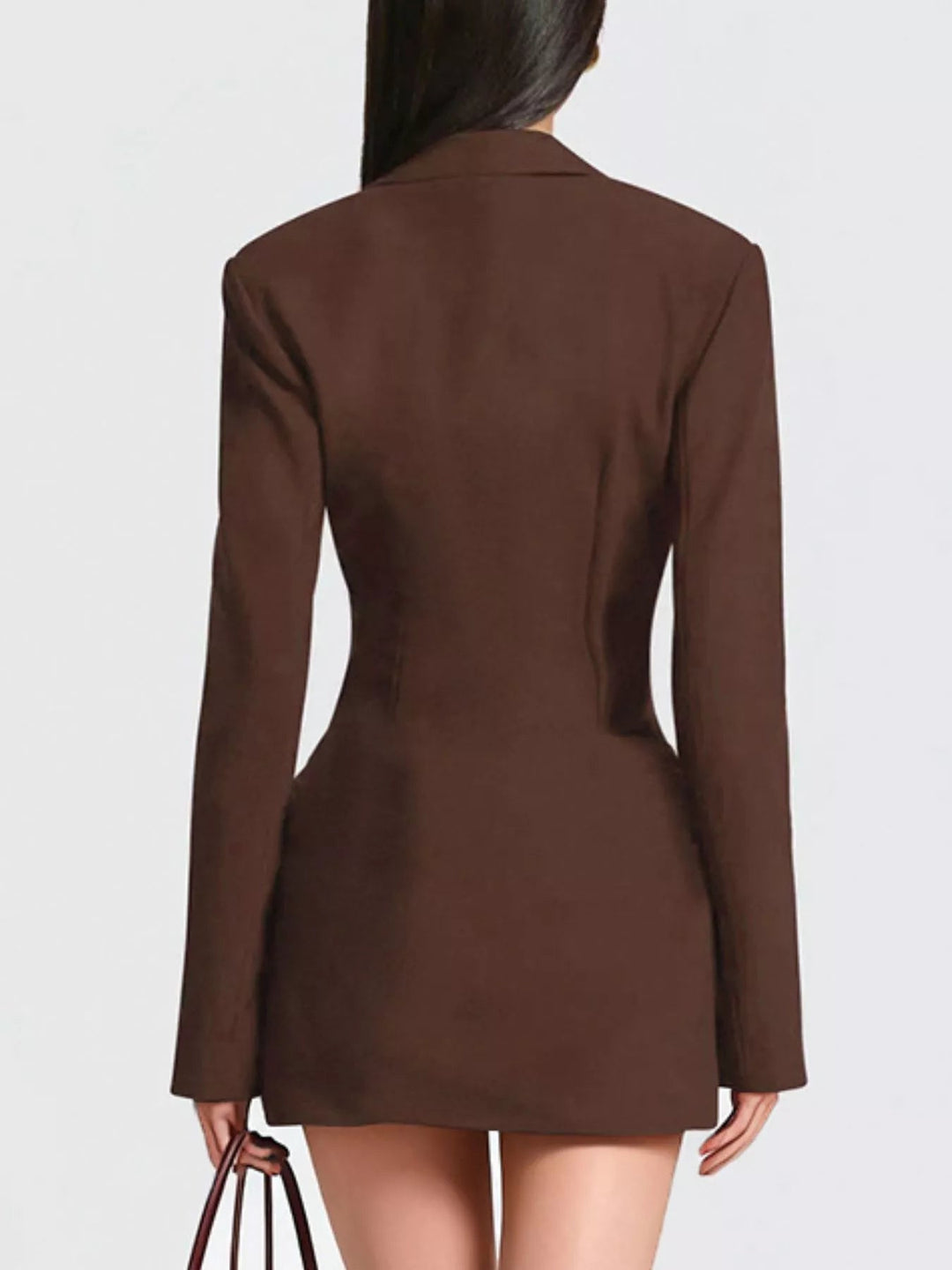 Plus Size Blazer Mini Dress with ruched detail and long sleeves, featuring a tailored structured silhouette in a chic mini length