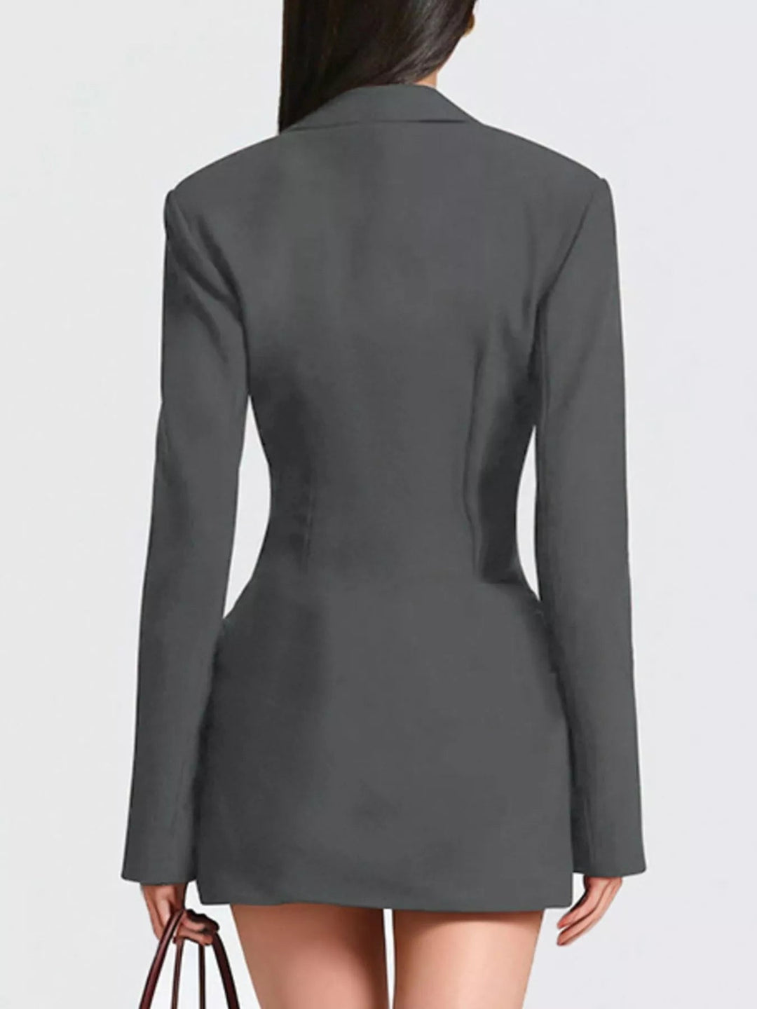 Plus Size Blazer Mini Dress with ruched detail and long sleeves, featuring a tailored structured silhouette in a chic mini length