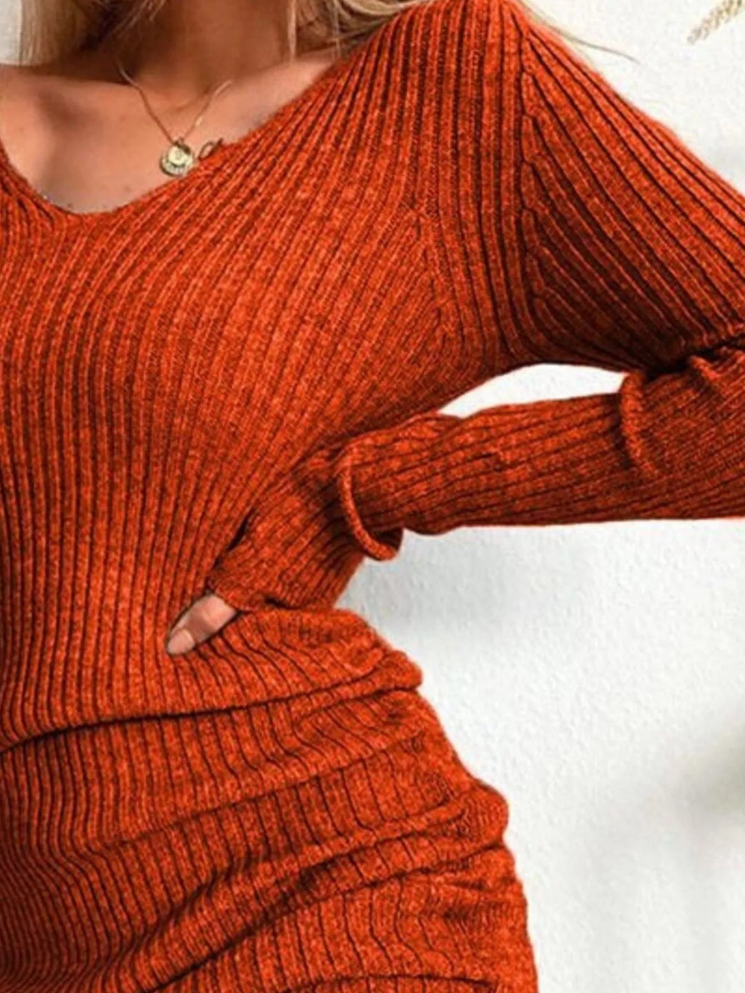 Plus Size Ribbed Sweater Dress with adjustable drawstring detail and fitted bodycon silhouette in soft stretch knit fabric