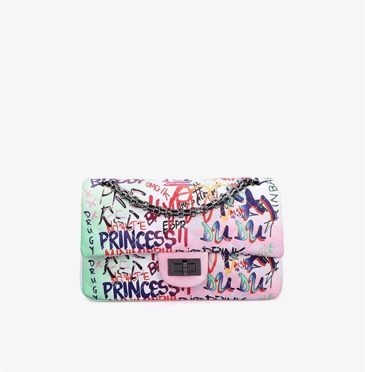 Graffiti alphabet rhombus chain bag - Glow Goddess