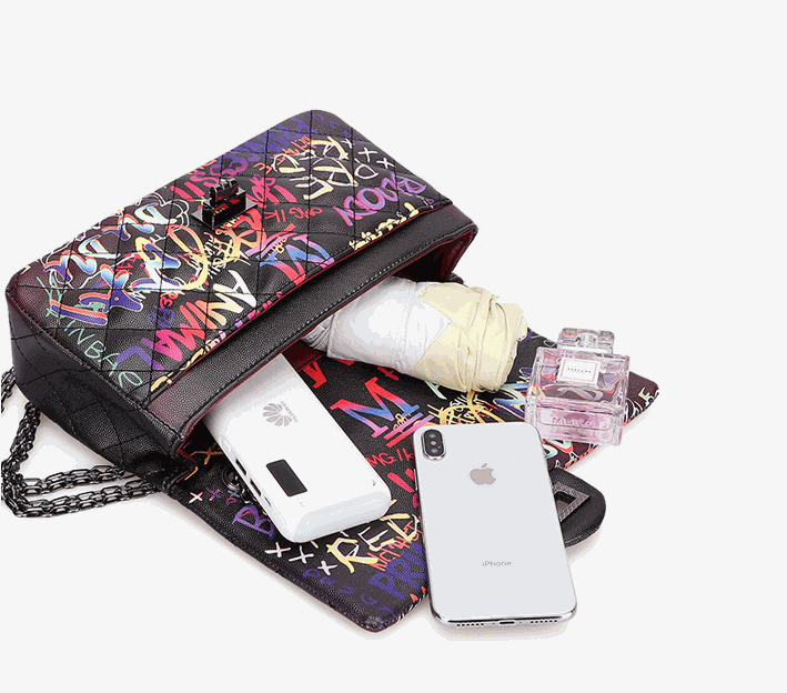 Graffiti alphabet rhombus chain bag - Glow Goddess