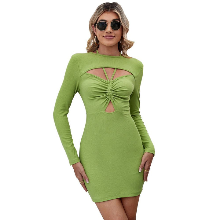 Halter Hollow Knit Dress | with Long Sleeves - Glow Goddess
