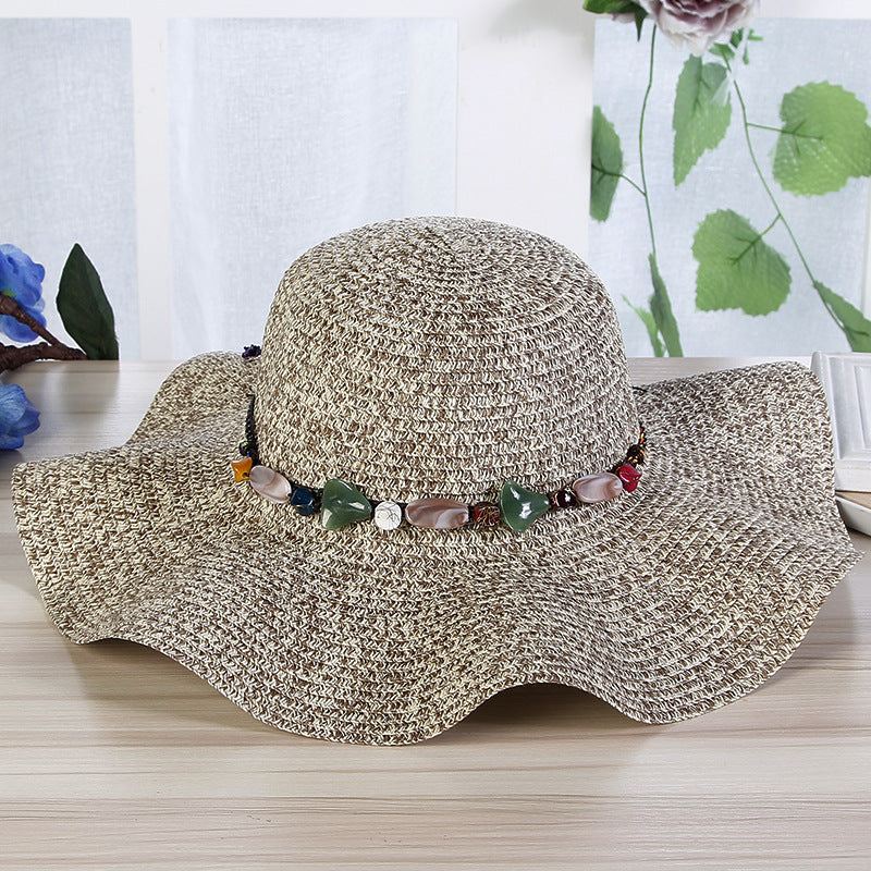 Hand - Woven Read Strange Stone Decorative Straw Hat Woman - Glow Goddess