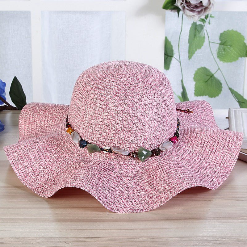 Hand - Woven Read Strange Stone Decorative Straw Hat Woman - Glow Goddess